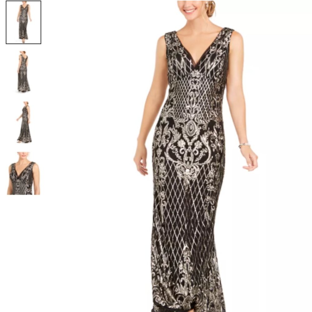 Black and Gold Sequined Gala Party Gown